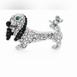 Elegant Silver Dog Brooch with Black and Green Accents